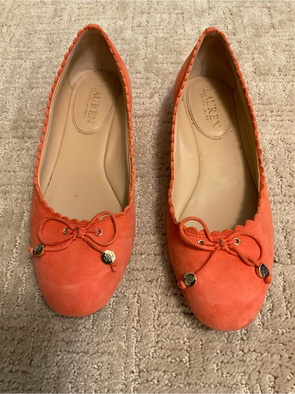 🧡 Lauren Ralph Lauren Glennie Orange Suede Flats 6.5B Preppy Minimalist Classic